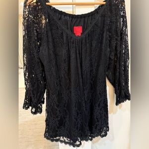 V Cristina Black Lace Romantic Blouse Size Large NWT